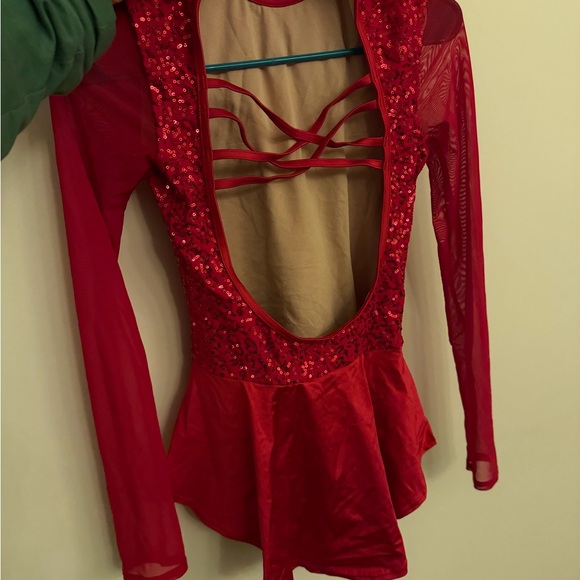 Balera Red Sequin Dance Costume Performance Leotard - Picture 3 of 4